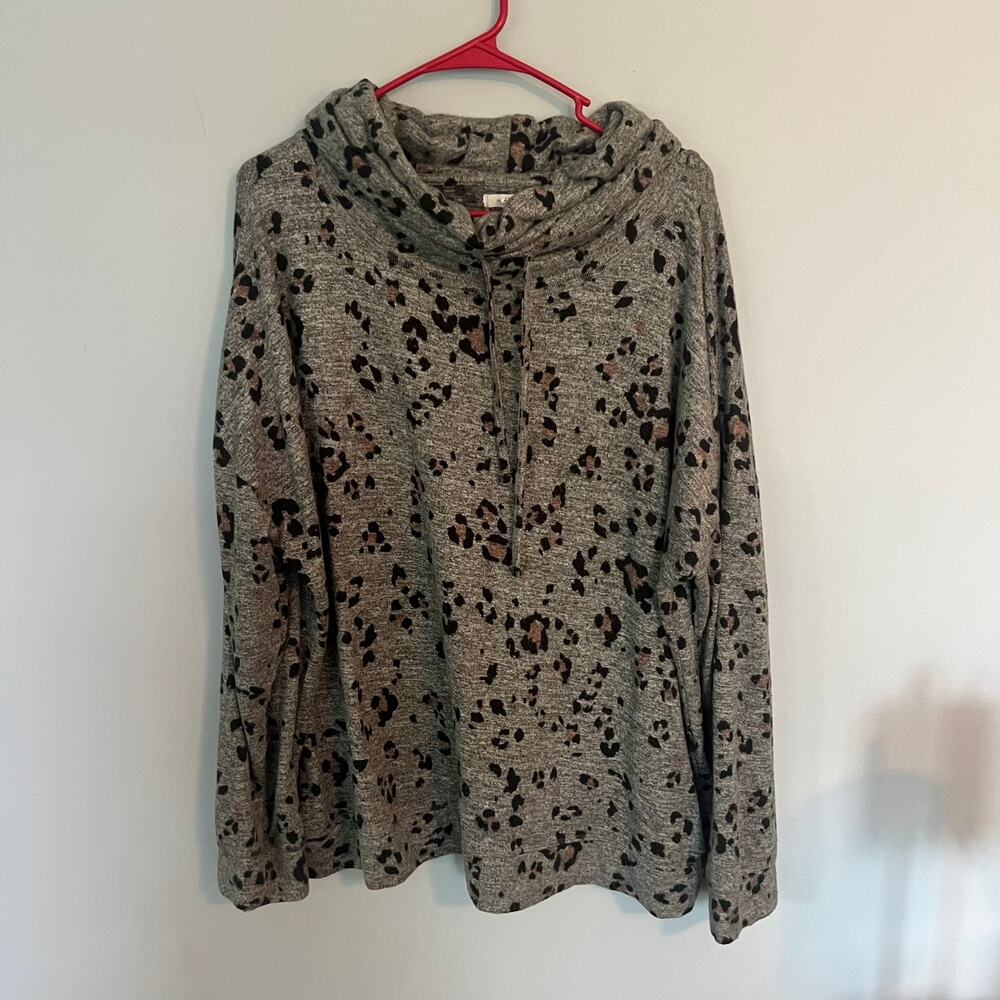 Maurices Leopard Cowl Neck Pullover Sweatshirt Plus Size 2X